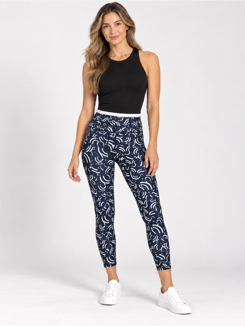 Calme by Johnny Was Endurance Navy Abstract Print High Waist 7/8 Leggings XS
